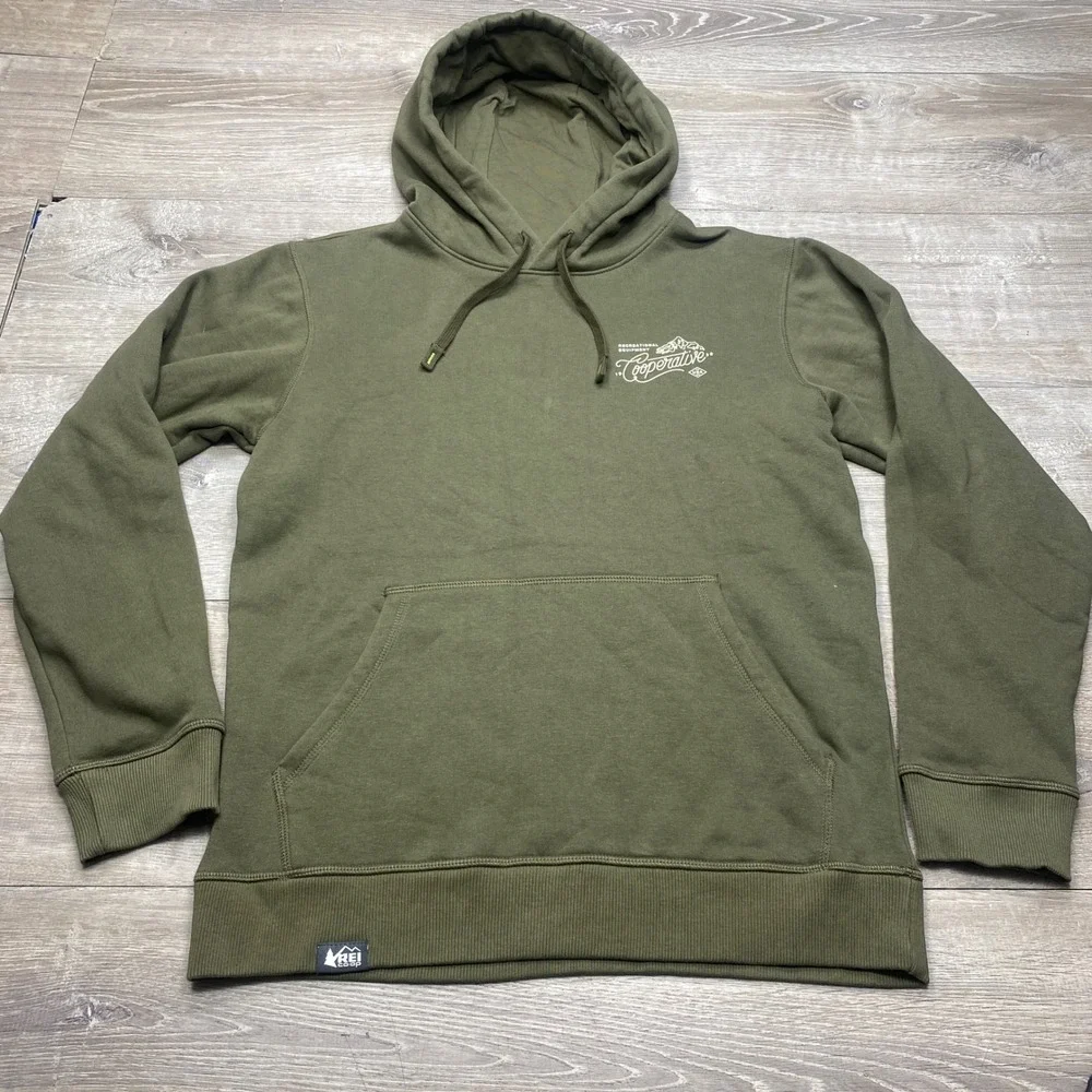 REI Co-op Hoodie Mens S Green Eras of the Co-op 40s Graphic Fleece Outdoor Sweat